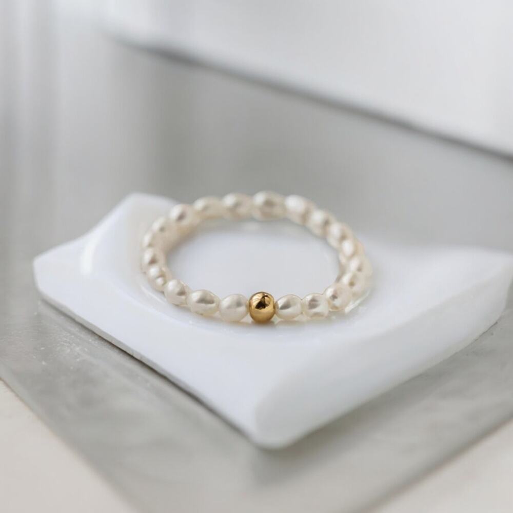 NEW dainty freshwater pearl beaded boHo beachy ring jewelry size 6 B25A